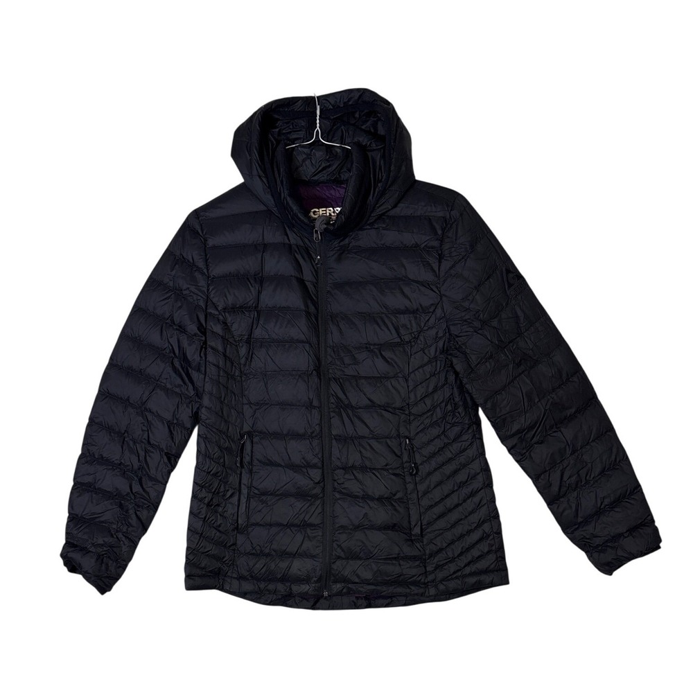 Gerry Womens Black Down Puffer Jacket Hooded Lightweight Quilted NG9391 Large